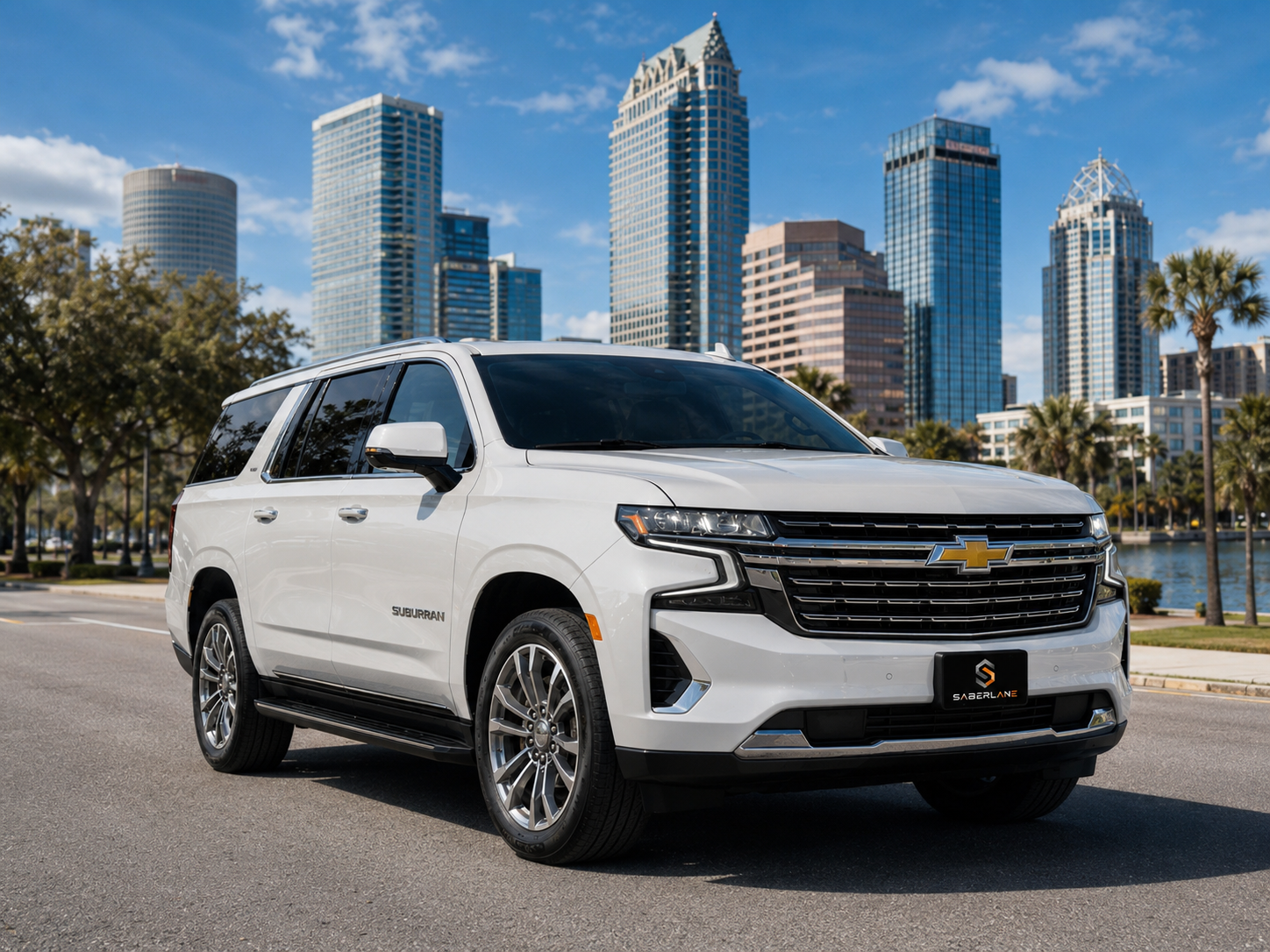 Tampa skyline with SABERLANE vehicle